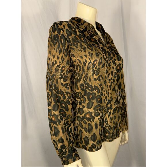 Vintage Chaus Women’s Blouse Leopard Animal Print Long Sleeve Button Front Chiff - Picture 5 of 13